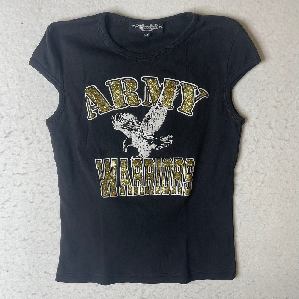 Choppers Culture Army Warriors Graphic T‎ Shirt Black Glitter Eagle Womens L